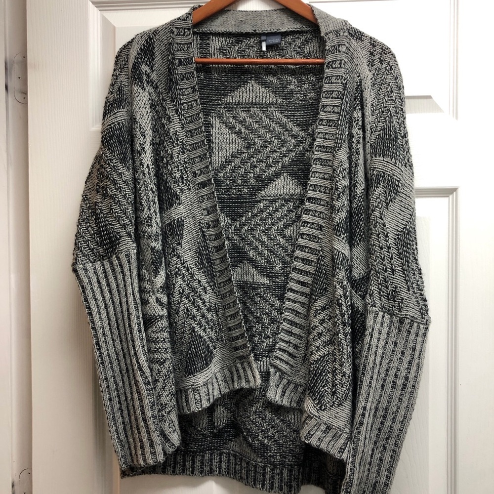 Sparkle & Fade Black and Gray Marled Open-Front Cardigan Small